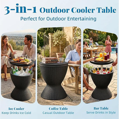 EFU Cooler Table, 8 Gallon Cooler Bar Table, Adjustable Height Multi-Functional Outdoor Cool Bar for Drinks Beer & Wine, with Drain Plug, Patio Furniture for Backyard, Pool, BBQ & Parties (Black)