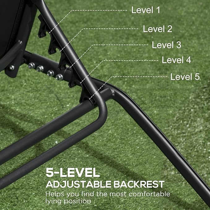 Outsunny Chaise Lounge Outdoor, 2 Piece Lounge Chair with Wheels, Tanning Chair with 5 Adjustable Positions for Patio - Photo 5