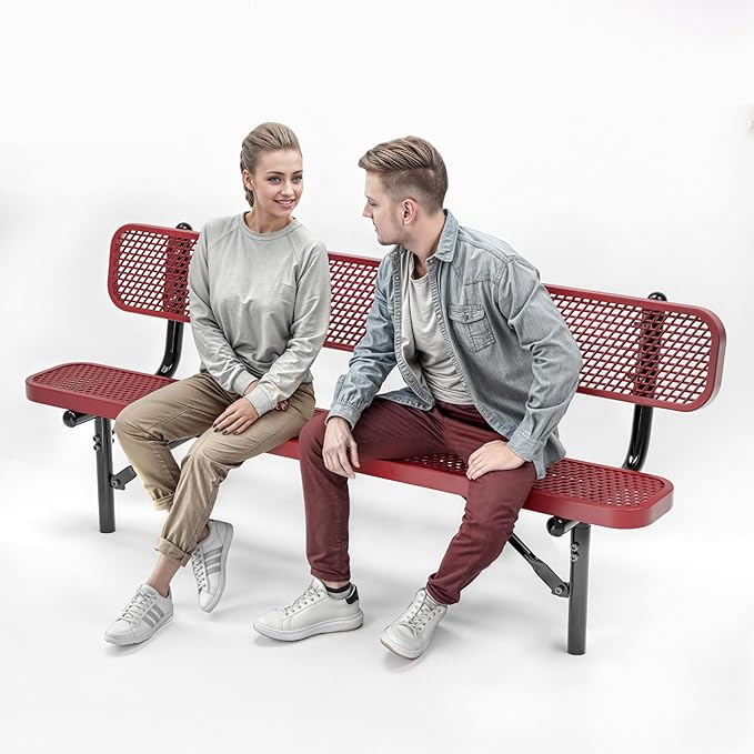 Heavy-Duty Outdoor Metal Bench, Thermoplastic-Coated, Inground, Weatherproof, Commercial-Grade for Parks, Gardens - Photo 1