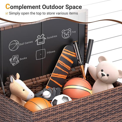UDPATIO Outdoor Storage Table Patio Coffee Table All Weather Wicker Side Table with Waterproof Covers Rattan Furniture for Toys and Garden Tools