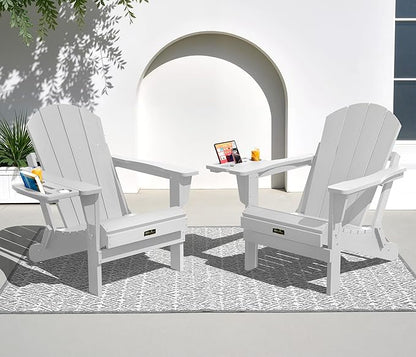 SERWALL Foldable Adirondack Chair Set of 2, HIPS Adirondack Chairs with 4 in 1 Cup Holder, Weather Resistant Fire Pit Chairs for Outdoor, Patio, Garden, Lawn, Backyard - Space Grey