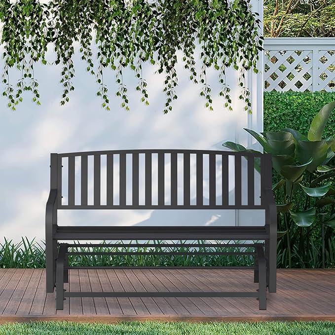 50" Outdoor Porch Glider Bench Patio Gliders, Full Metal Stabilized Steel Frame Finished with Rust Resistant Coating 2 Person Porch Glider, Suitable for Front Yard Garden, Balcony, Poolside