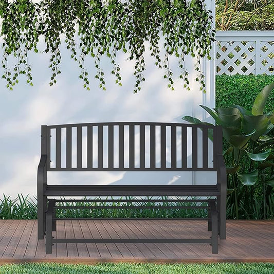 50" Outdoor Porch Glider Bench Patio Gliders, Full Metal Stabilized Steel Frame Finished with Rust Resistant Coating 2 Person Porch Glider, Suitable for Front Yard Garden, Balcony, Poolside