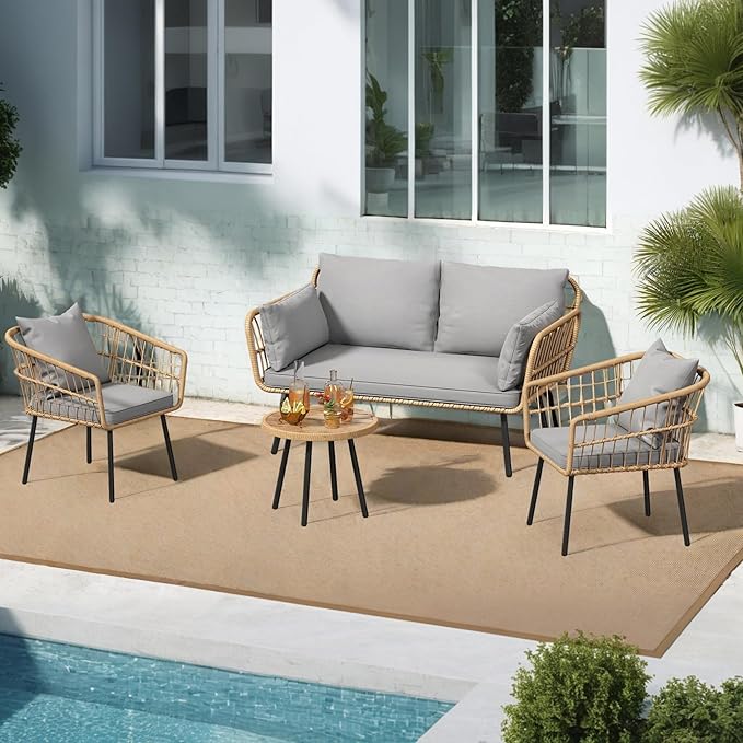 DWVO Patio Furniture Set 4 Pieces Boho Wicker Bistro Set - Photo 7