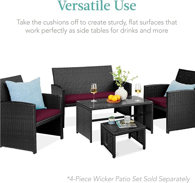 Best Choice Products Set of 2 Wicker Ottomans, Multipurpose Outdoor Furniture for Patio, Backyard, Additional Seating - Photo 4