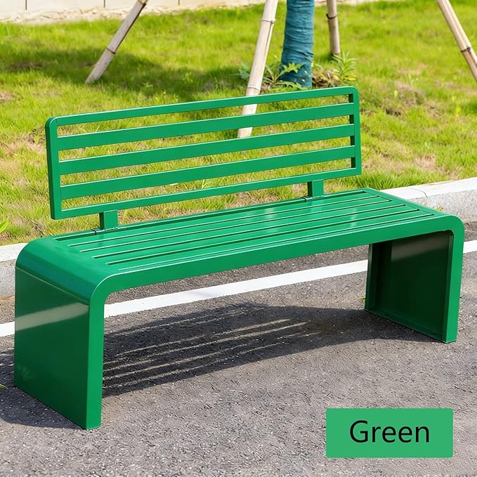 Metal Garden Bench, Outdoor Benches Weatherproof 100/120/150/180 Cm Patio Bench with Backrest, Park Benches Seat for Outside Picnic Yard Front Porch Outdoor Furniture Deco(Green,150 cm/59 in)
