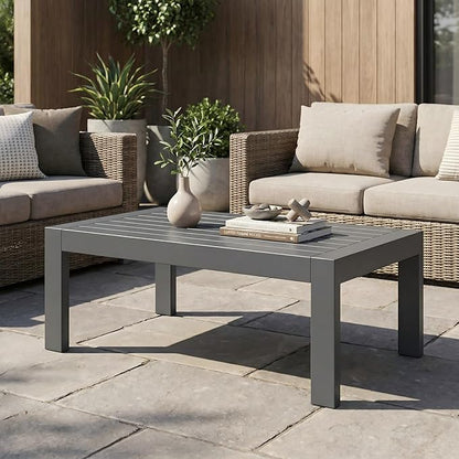 Solaste Aluminum Outdoor Coffee Table, All-Weather Rectangle Metal Patio Coffee Table Furniture for Balcony, Garden, Indoor or Outdoor Use, Dark Grey