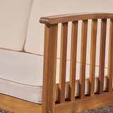 Christopher Knight Home Breenda Outdoor Acacia Wood Sofa with Cushions, Teak Finish, Cream - Photo 6