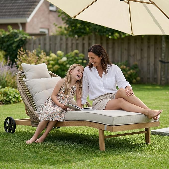 Chaise Lounge Outdoor, Modern Patio Chaise Lounge Chairs, All Weather Pool Loungers, Wicker Patio Furniture Lounge Chairs, Pool Lounge Recliner with Wheels for Sunbathing/Deck/Yard, Khaki