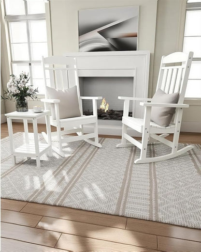 Outdoor Rocking Chairs Set of 2, Oversized High Back Patio Rocking Chairs, All Weather Porch Rocking Chairs for Outside. White