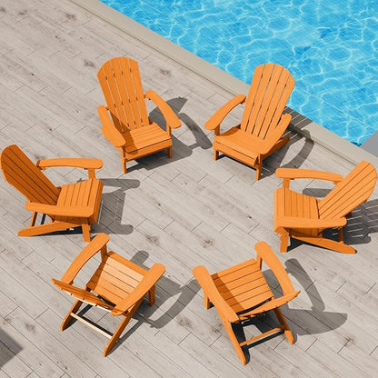 YEFU Adirondack Chairs Set of 6: Plastic Adirondack Chairs - Patio Chairs with Wood Texture - Outdoor Chair HIPS - Lawn Fire Pit Deck Porch Garden Chairs for Adults(Tangerine)