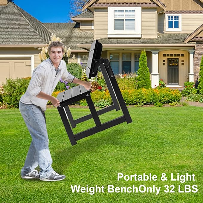 TECSPACE 47 Inches Aluminum Picnic Table Bench Black, Covertible Outdoor Bench with 400 LBS Weight Capacity for Park, Garden and Patio