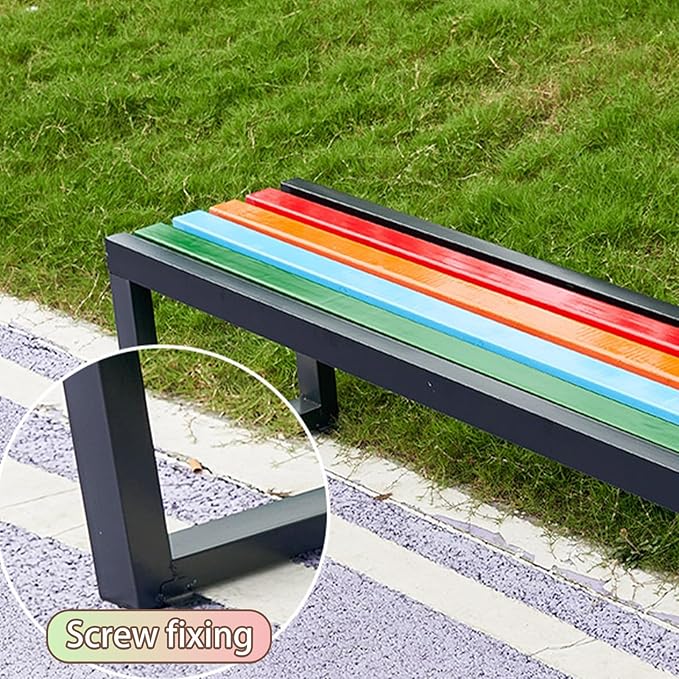 Outdoor Garden Bench, Metal Bench with Backrest, Park Patio Bench, Wooden Stool Surface, for Porch, Yard, Park, Lawn(White A,100cm/39.3in)