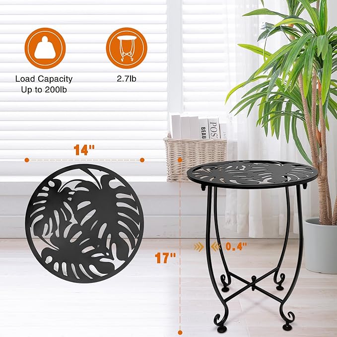 Outdoor Side Table for Small Spaces, 2 Pack 14 Inch Round Metal End Table for Patio Balcony Yard Porch - Photo 3