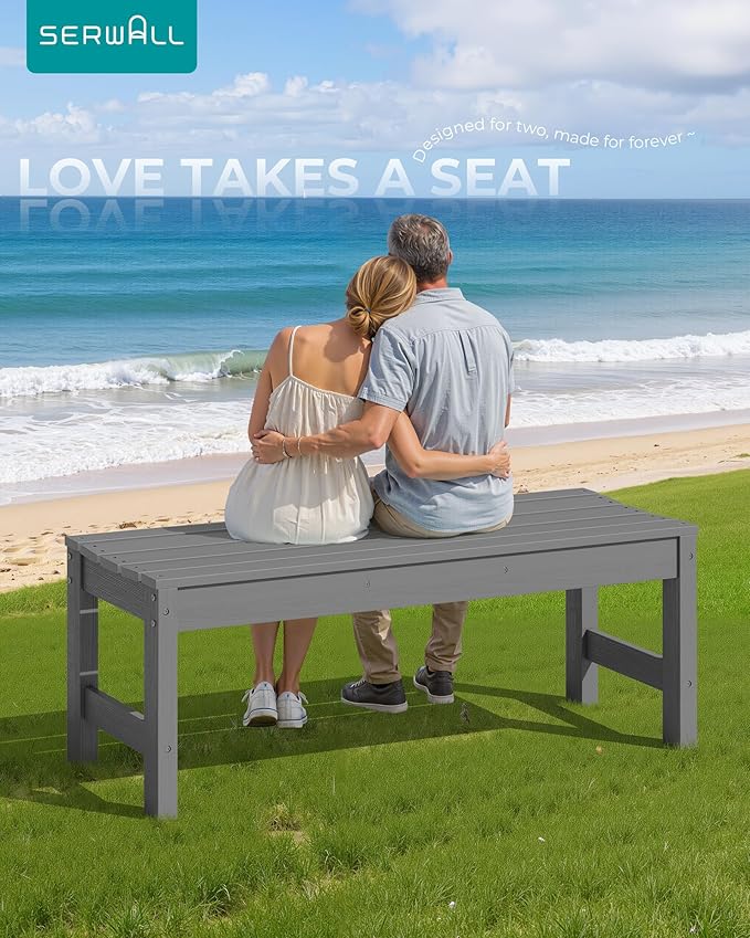 SERWALL 47 Inches Outdoor Bench Set of 2 - Photo 2