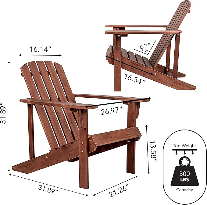 JONATHAN Y PAT1002C Westport Outdoor Patio Traditional Acacia Wood Adirondack Chair for Garden, Lawn, Backyard, Pool, Deck, Beach, Firepit, Dark Brown