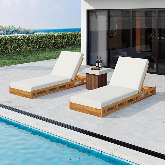 Christopher Knight Home Jossie Acacia Wood Chaise Lounge Chair Outdoor Set of 2 - Photo 1