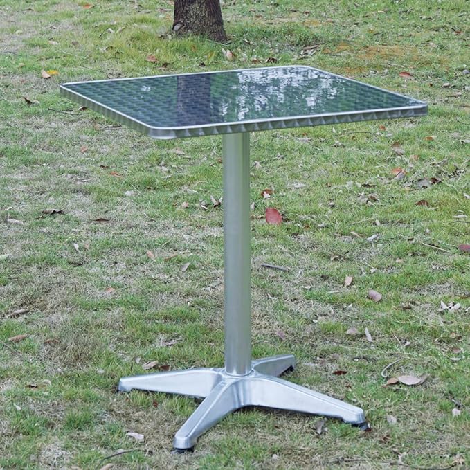 BTEXPERT Indoor Outdoor 27.5" Square Restaurant Table for Patio Stainless Steel Silver Aluminum Furniture with Base - Photo 9