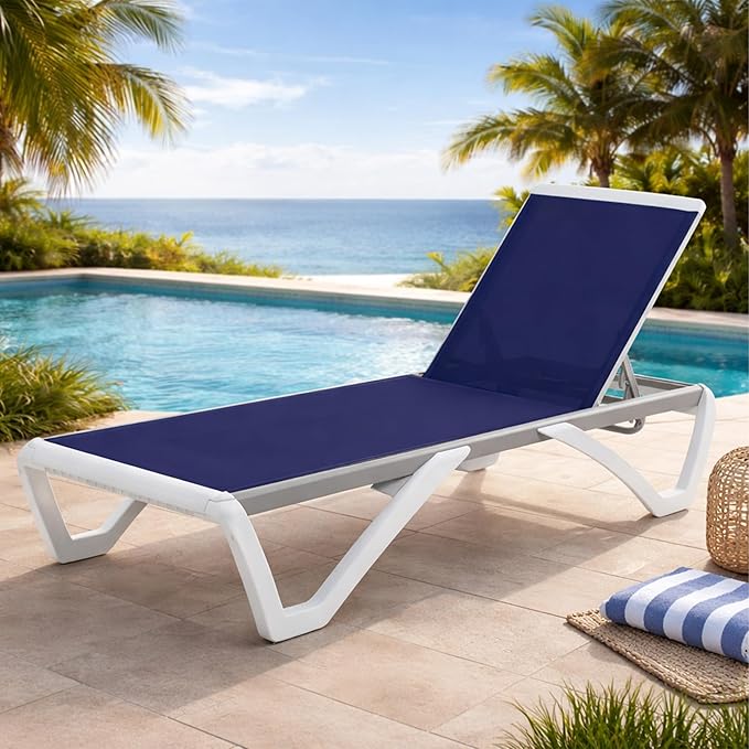 Kozyard Outdoor Chaise Lounge Chair, Full Flat Adjustable Patio Lounger with Aluminum Frame & Resin Legs - Photo 1