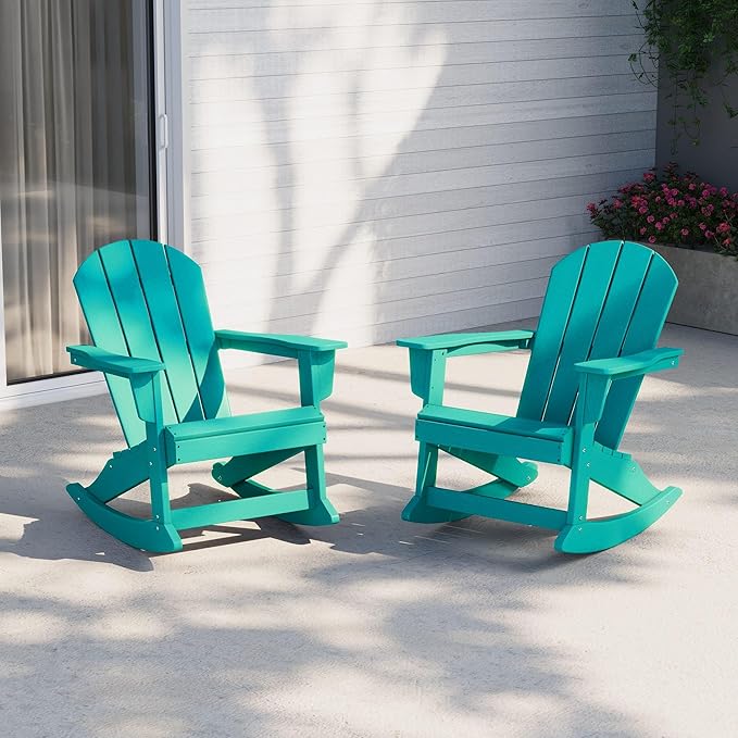 WestinTrends Malibu 2 Piece Set Outdoor/Patio Poly Adirondack Rocking Chairs (2 Seater), Turquoise