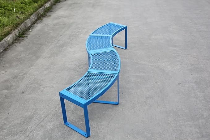 2 Pack Outdoor Curved Bench, Heavy Duty Metal Park Bench for Outside, Backless Loveseat, Thermoplastic-Coated, Weatherproof Commercial-Grade 2-Person Seating for Park, Patio, Garden, Deck, Beach,Blue