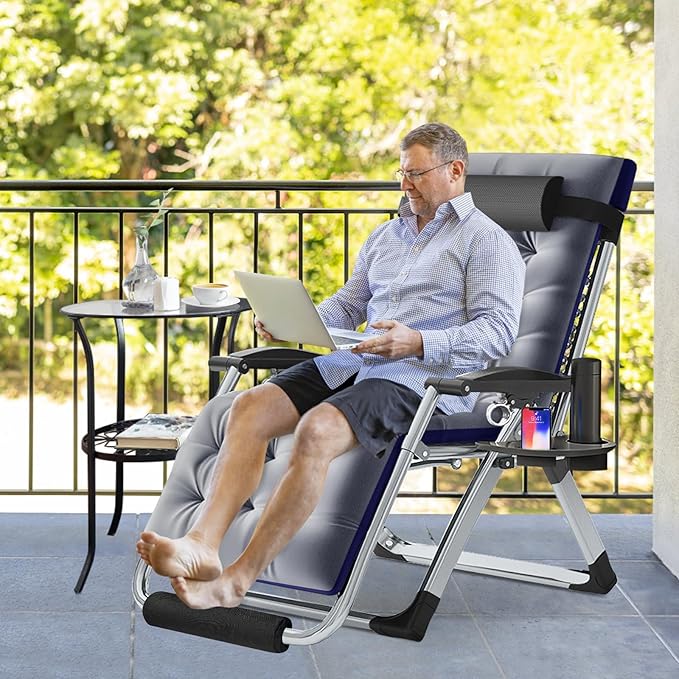 Slsy Zero Gravity Chair Oversized XL, Reclining Lounge Chair with Removable Cushion & Tray for Indoor and Outdoor - Photo 2