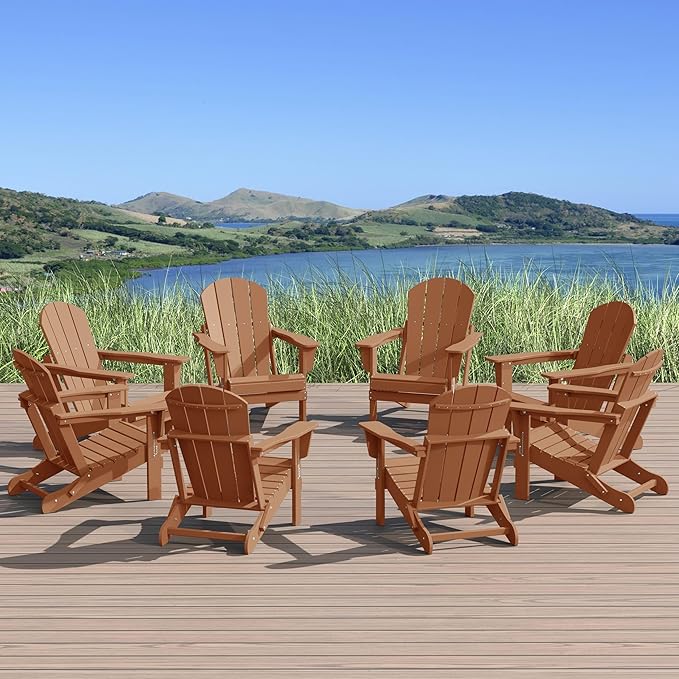 WestinTrends Malibu Malibu Outdoor Folding Poly Adirondack Chair (Set of 8), Teak