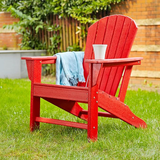 Glitzhome JK89002R Outdoor Adirondack Chairs for Yard, Patio, Garden, Lawn, Red