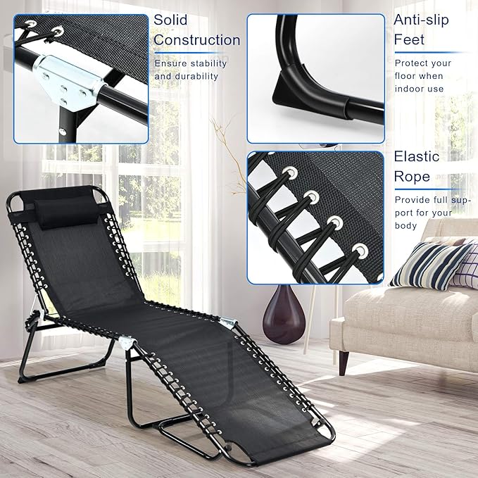 Giantex Chaise Lounge Chair Outdoor - Patio Lounge Chair w/Pillow, 4-Level Adjustable Backrest, 2-Level Footrest - Photo 8