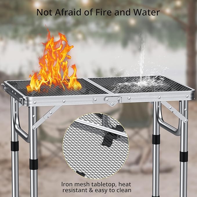 Anbte 2ft Folding Grill Table, Adjustable Height Max 27.5" Aluminum Camping Table, Heat-Resistant Tabletop, Lightweight - Photo 4