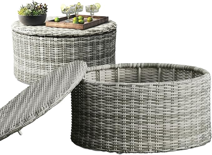 Elle Decor Vallauris Patio Outdoor Furniture Collection, Premium All Weather Wicker, Storage Coffee Table, Gray - Photo 1