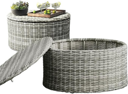Elle Decor Vallauris Patio Outdoor Furniture Collection, Premium All Weather Wicker, Storage Coffee Table, Gray