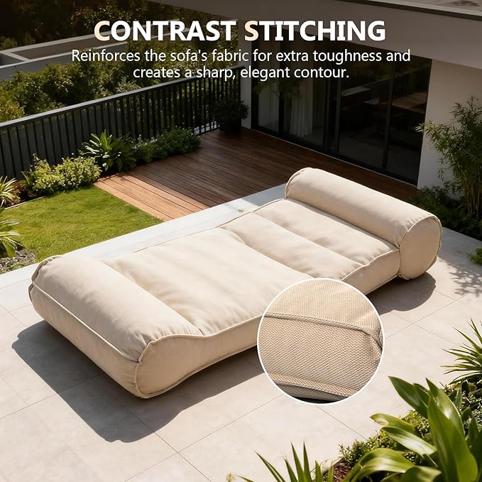 Dineli 83'' Outdoor Chaise Lounge Chair Patio Lounger for Outside, Pool Lounge Chairs Lazy Floor Lounger Meditation & Yoga Chair Waterproof Sunbed Outdoor Lounge Furniture for Garden Beach, Beige