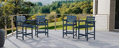 Tall Adirondack Chair Set of 2 ,HDPE Adirondack Bar Stools with Removable Connecting Trays ,Weather Resistant Balcony Chair,Outdoor Adirondack Bar Chairs for Patio,Pool,Garden, Backyard Navy Blue
