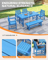 HDPE Outdoor Dining Set of 6, Patio Dining Table Set with 4 Chairs and 1 Bench - Photo 7