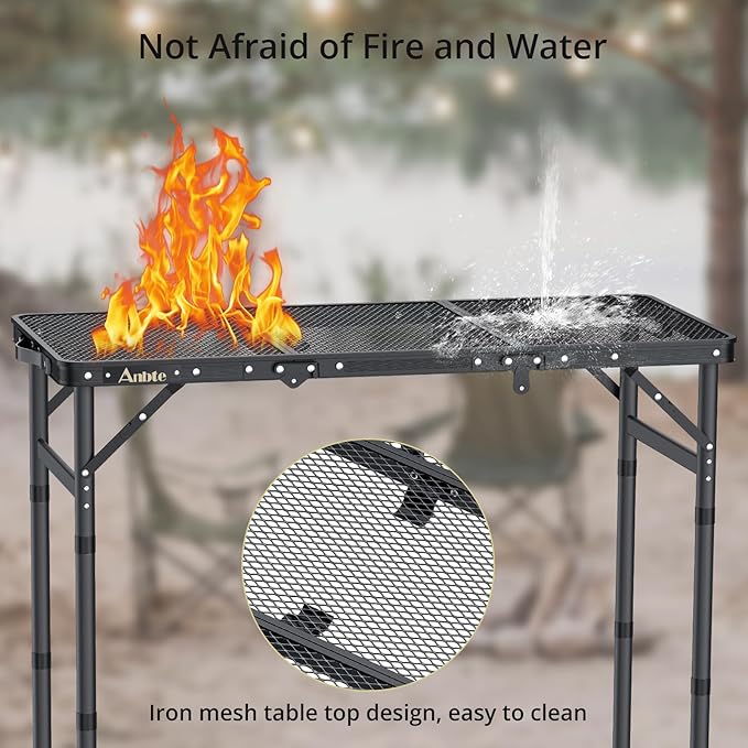 Anbte Folding Grill Table, 3ft Tri-Fold Aluminum Folding Table Adjustable Height Max 27.5" Grill Table with Mesh Desktop - Photo 4
