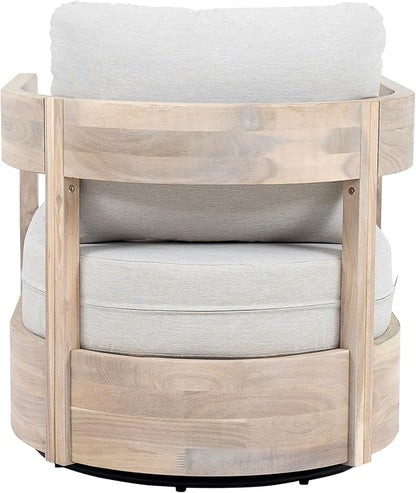 Christopher Knight Home Telluride Outdoor Acacia Wood Swivel Club Chair with Removable Cushion, 360° Rotating Patio Armchair for Garden, Balcony, or Poolside Seating, Beige + Light White