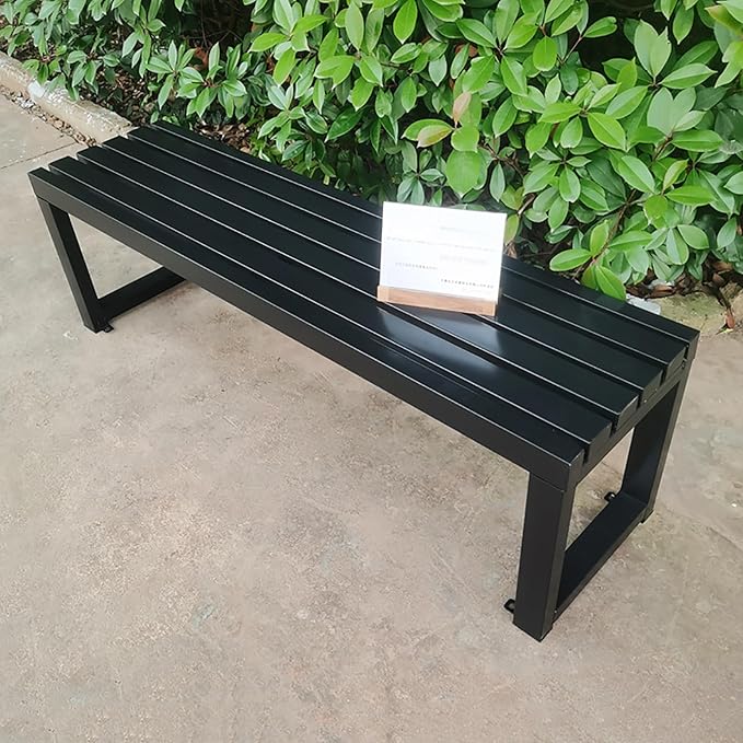 Outdoor Bench Weatherproof Garden Bench Metal Outdoor Seating All Weather Park Bench Outside Bench, Easy to Assemble(Black,150cm/59in)