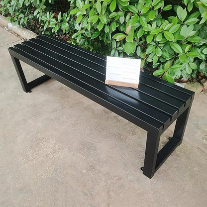 Outdoor Bench Weatherproof Garden Bench Metal Outdoor Seating All Weather Park Bench Outside Bench, Easy to Assemble(Black,150cm/59in)