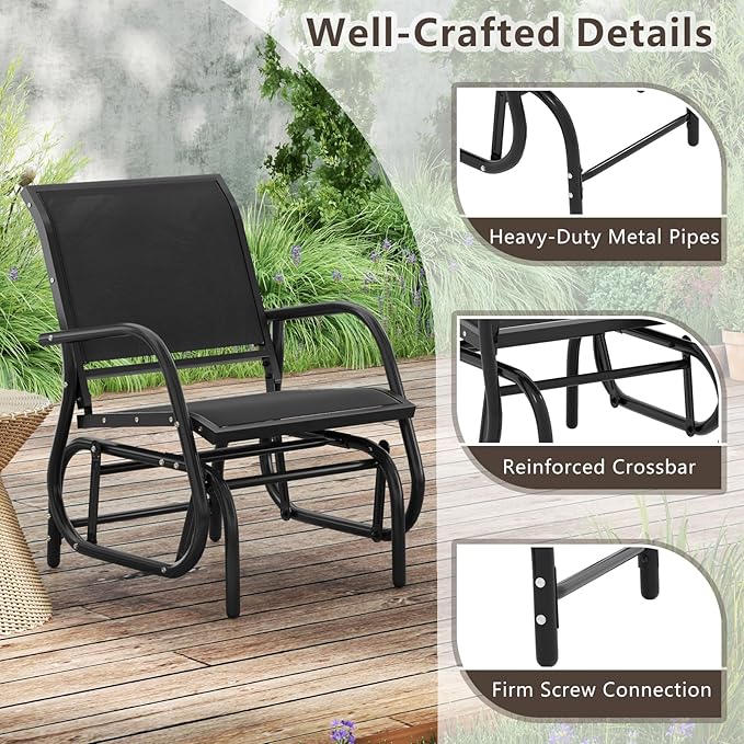 Giantex Swing Glider Chair W/Study Metal Frame Comfortable Patio Chair Love-Seat for Garden, Porch, Backyard, Poolside - Photo 9