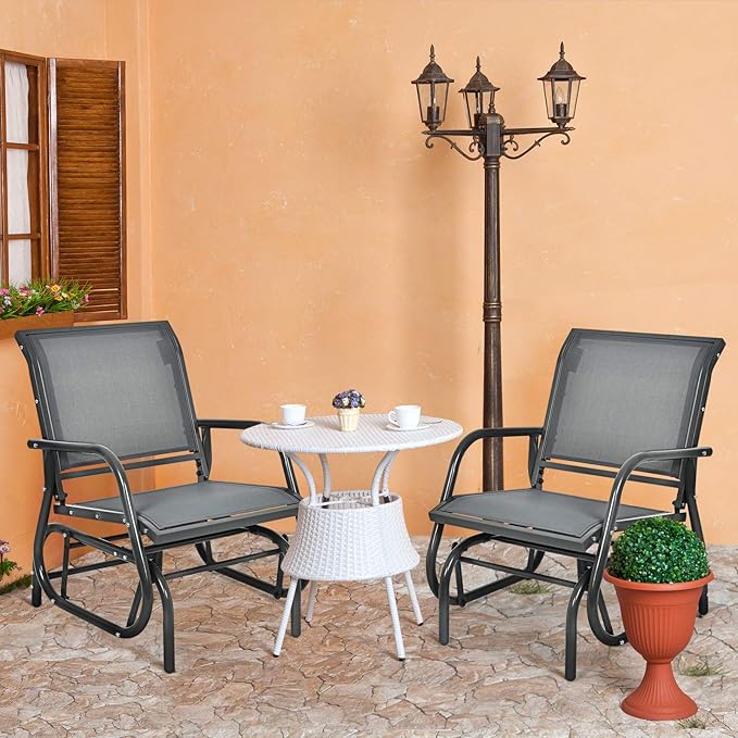 Giantex Swing Glider Chair W/Study Metal Frame Comfortable Patio Chair Love-Seat for Garden, Porch, Backyard, Poolside - Photo 9