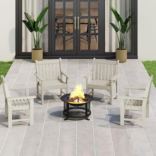 Costaelm Outdoor Dining Arm Chair, Patio HDPE Garden Dining Table Chair, Poly Lumber Waterproof Restaurant Bistro Farmhouse Chairs for Outside Porch Backyard, Sand