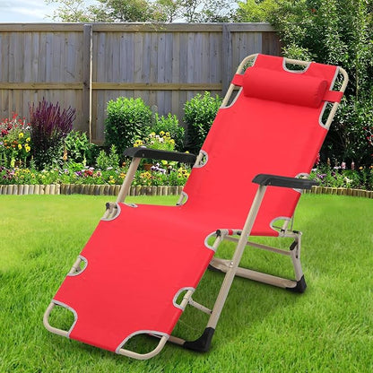 Athena Collection Zero Gravity Outdoor Lounge Chair with Headrest, 26" Width Reclining Pool Lounge Lawn Chairs Recliner, Outdoor Chaise for Beach Patio Backyard Outside, Red