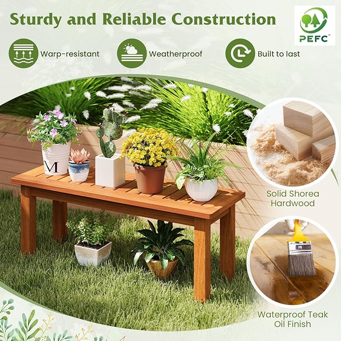 Tangkula Outdoor Backless Bench, Solid Wood Patio Bench w/Slatted Seat, 2-Person Rustic Wooden Entryway Bench for Front Porch Garden Balcony Park Indoor, Weatherproof, 34”, Load up to 330 LBS (1)