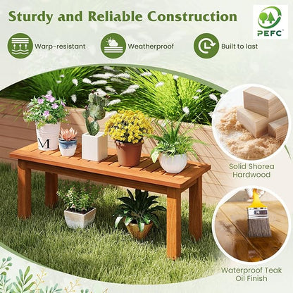 Tangkula Outdoor Backless Bench, Solid Wood Patio Bench w/Slatted Seat, 2-Person Rustic Wooden Entryway Bench for Front Porch Garden Balcony Park Indoor, Weatherproof, 34”, Load up to 330 LBS (2)