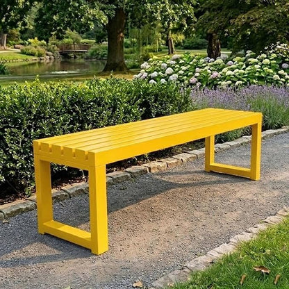 Weatherproof Outdoor Garden Bench, Heavy Duty Metal Bench, Galvanized Steel Backless Patio Benches, 3.3ft 3.9ft 4.9ft 5.9ft All Weather 2-Person Front Porch Seat for Yard Backyard(Yellow,3.93ft)