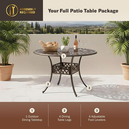 Kinger Home Arden 41-Inch Outdoor Dining Table, Cast Aluminum Patio Furniture Table, Round Table, All-Weather Resistant Outdoor Dining Furniture, Brown