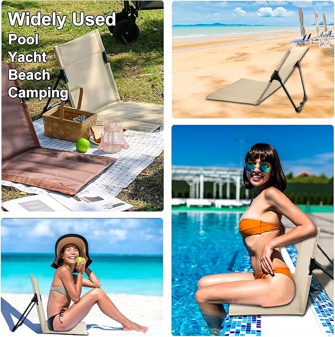 Foldable Seat for Poolside Chairs, Portable Outdoor Poolside Chairs for Edge of Pool, Beach Chair, SwimmingPool Accessories, Pool Seats for Edge,Beach Camping Picnic Lawn Accessories-Light Beige