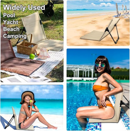 Foldable Seat for Poolside Chairs, Portable Outdoor Poolside Chairs for Edge of Pool, Beach Chair, SwimmingPool Accessories, Pool Seats for Edge,Beach Camping Picnic Lawn Accessories-Light Beige