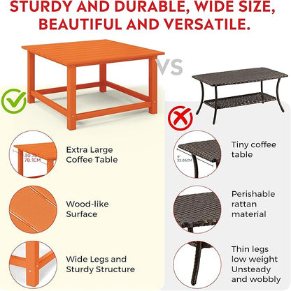 Costaelm Patio Conversation Table, Tatio Accent HDPE Outdoor Weather Resistant, Square Outdoor Porch Balcony Patio Drink Table for Outside, Pool, Backyard, Orange